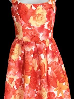Sleeveless Floral Fit-and-Flare Formal Dress in Red and Yellow